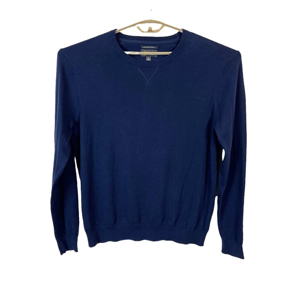 Wallin & Bros Mens Navy Blue Cotton Cashmere Lightweight Pullover Sweater Sz XL